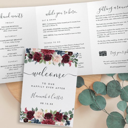 Radiant Bloom Wedding Welcome Letter & Itinerary Dreifach-gefaltete Programmkarte