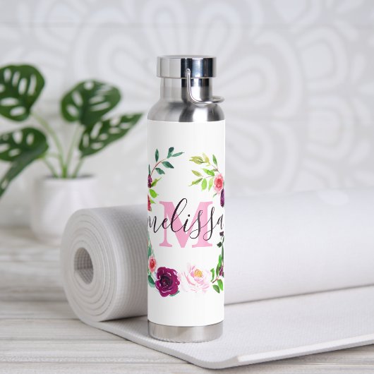 Radiant blooms wreath personalized trinkflasche (Yoga)