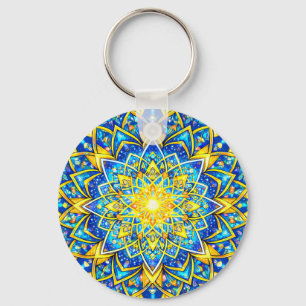 Radiant Blue Gold Mandala – Sun Harmony Keychain S Schlüsselanhänger