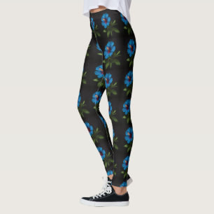 "Radiant Blue: Hibiskus Blume auf schwarz Leggings