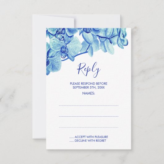 Radiant Blue Orchids Wedding Repair Cards RSVP Karte (Vorderseite)