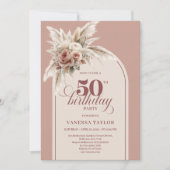Radiant Boho Dusty Pink Pampas Floral 50 Birthday Einladung (Vorderseite)