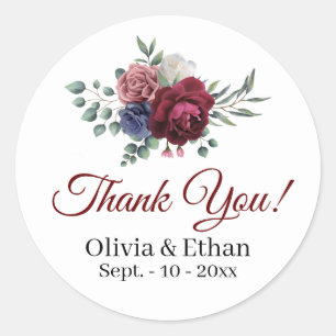 Radiant Burgundy Pink Navy Blume Runder Aufkleber