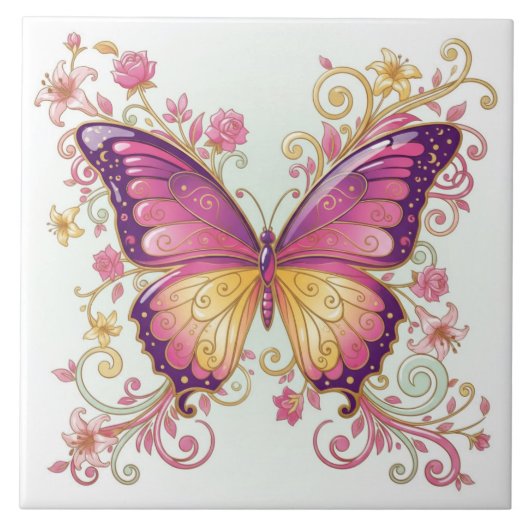 Radiant Butterfly Floral Pat#4 Magenta ID1222 Fliese (Vorderseite)