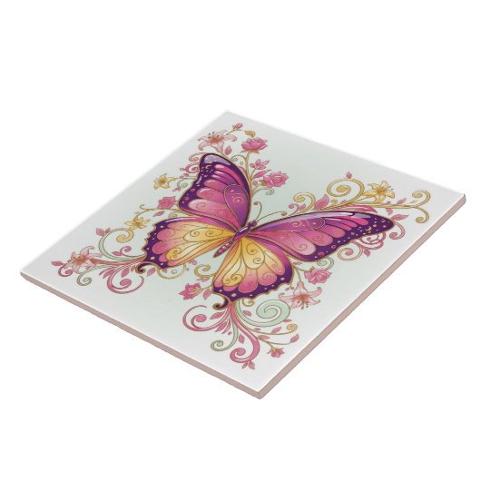 Radiant Butterfly Floral Pat#4 Magenta ID1222 Fliese (Seite)