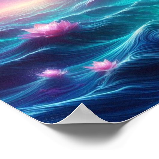 Radiant Celestial Ocean Bloom Fantasy Poster (Ecke)