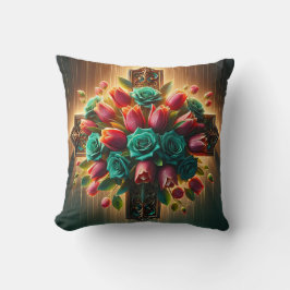 "Radiant Christlich Cross Florals with Raindrops" Kissen