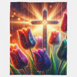 "Radiant Christlich Cross: Raindrops on Tulips" Fleecedecke