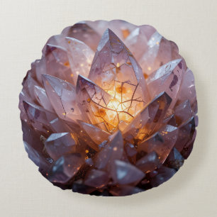 Radiant Crystal Heart Rundes Kissen
