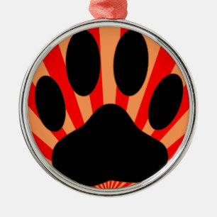 Radiant Dog Paw Print Silbernes Ornament