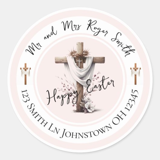 Radiant Easter Cross Return Address Label Runder Aufkleber (Vorderseite)