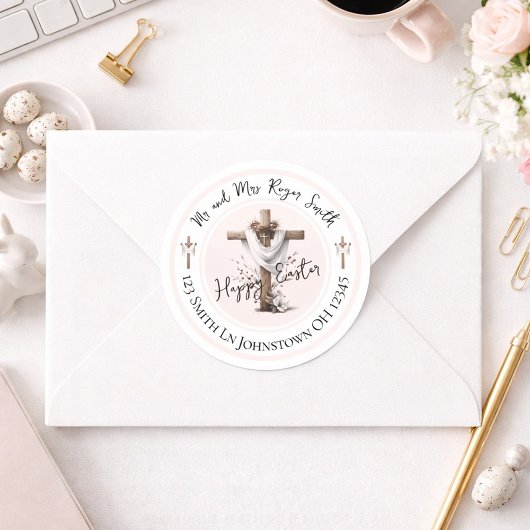 Radiant Easter Cross Return Address Label Runder Aufkleber