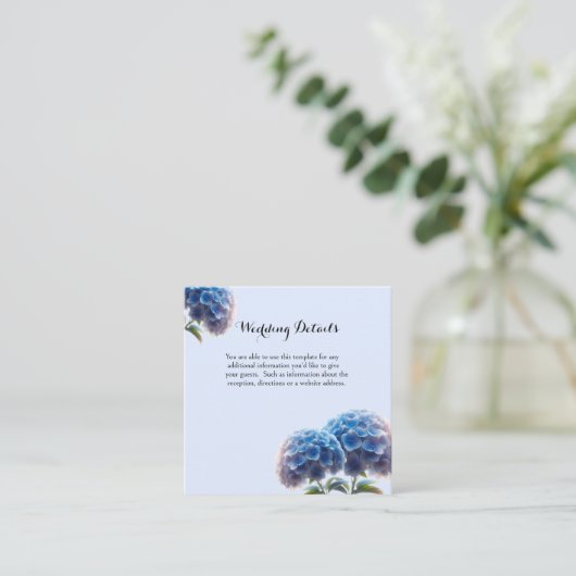 Radiant Elegance Blue Hydrangea Wedding Begleitkarte (Stehend Vorderseite)