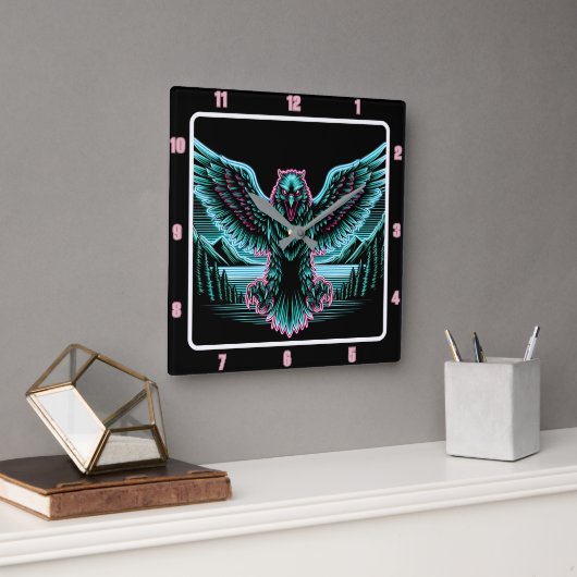 Radiant Falcon Glow Timepiece Quadratische Wanduhr (Büro)