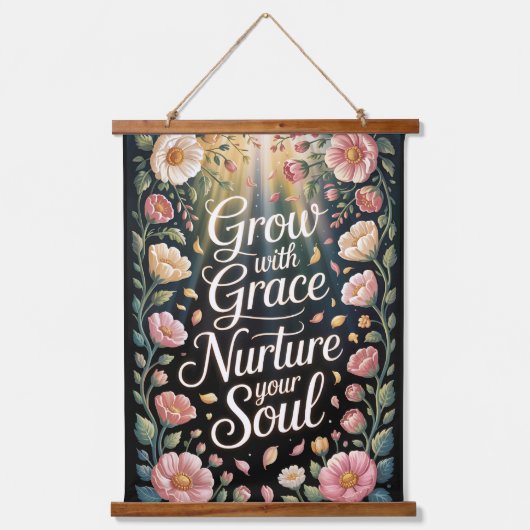 Radiant floral Burst wächst mit Grace Quote Wandteppich Mit Holzrahmen (Vorderseite)