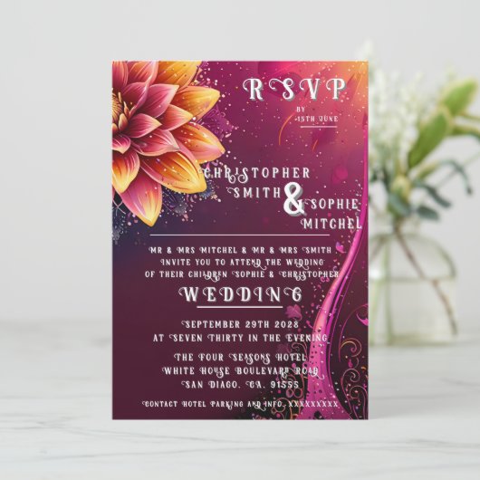 Radiant Floral Elegance - Hochzeitsfeier Einladung (Stehend Vorderseite)