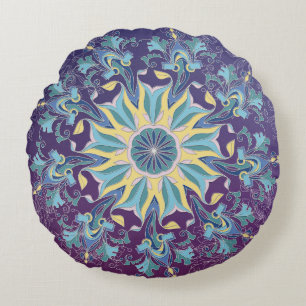 Radiant Floral Mandala Round Throw Kissen