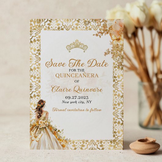 Radiant Gold Floral Quinceanera Ankündigung
