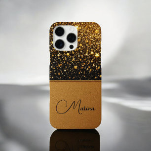 Radiant Gold Sparkle (Glitzer-Leder) iPhone 16 Pro Max Hülle