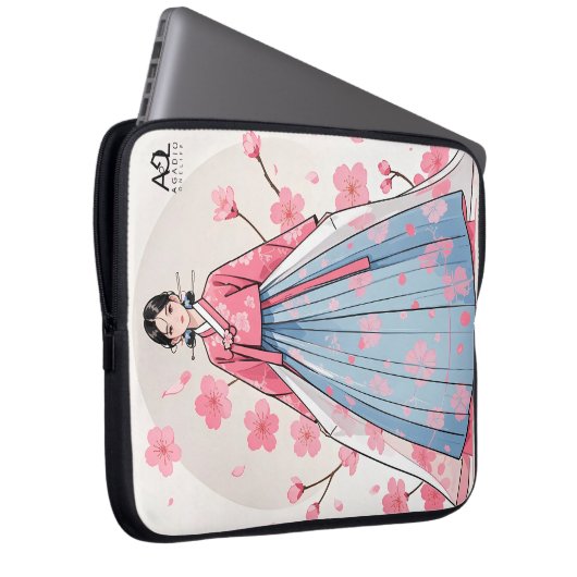 Radiant Hanbok Frau verziert mit Cherry Bloss Laptopschutzhülle (Vorne Rechts)