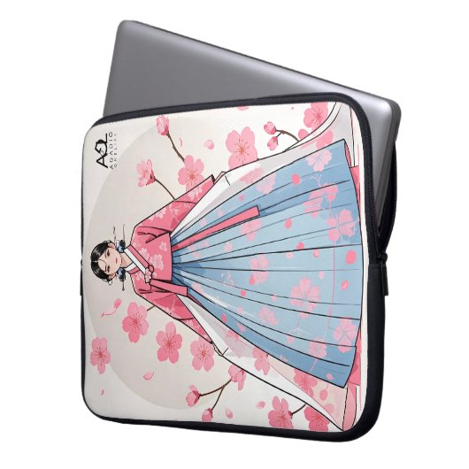 Radiant Hanbok Frau verziert mit Cherry Bloss Laptopschutzhülle (Vorderseite Links)