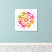 Radiant Harmony: Boho Orange und Pink Mandala Leinwanddruck (Insitu (Holzboden))