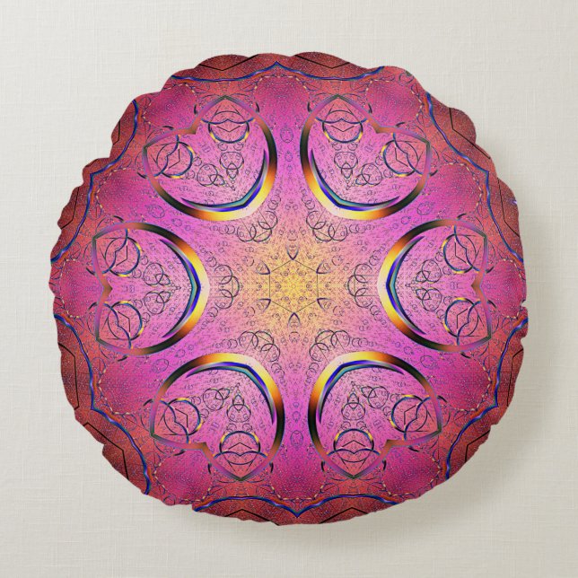 Radiant Heart Kaleidoskop Rundes Kissen (Vorderseite)