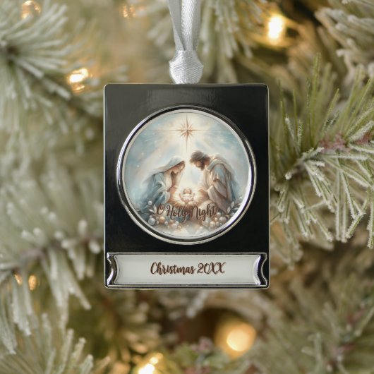 Radiant Holy Family Nativity Scene Banner-Ornament Silber (Baum)