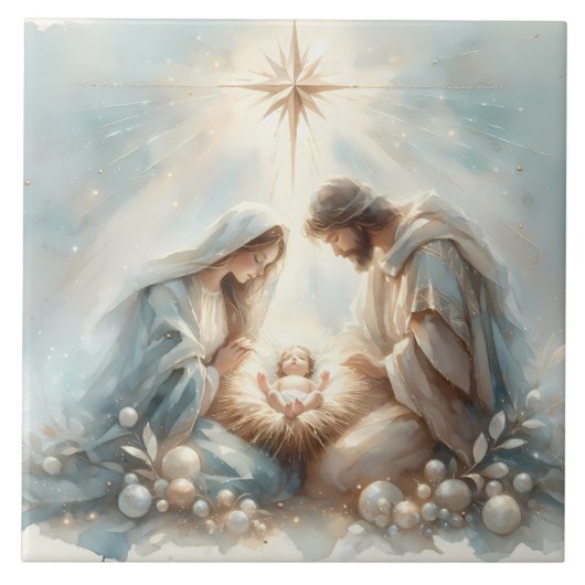 Radiant Holy Family Nativity Scene Fliese (Vorderseite)