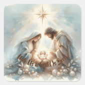 Radiant Holy Family Nativity Scene Quadratischer Aufkleber (Vorderseite)