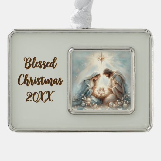 Radiant Holy Family Nativity Scene Rahmen-Ornament Silber (Vorderseite)
