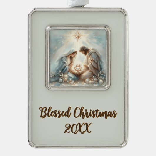 Radiant Holy Family Nativity Scene Rahmen-Ornament Silber (Vorderseite)