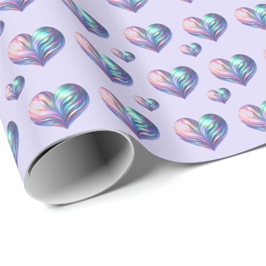 Radiant Iridescent Rainbow Color Hearts Geschenkpapier (Rolleneckpunkt)