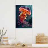 Radiant Jellyfish in Deep Ocean Poster (Küche)