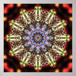 Radiant Kaleidoscopic Mandala in Crimson and Gold Poster
