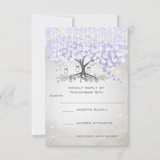 Radiant Lavender Heart Leaf Wedding RSVP Karte (Vorderseite)