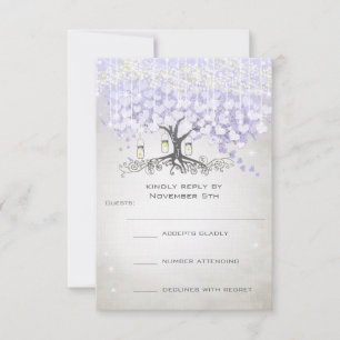 Radiant Lavender Heart Leaf Wedding RSVP Karte