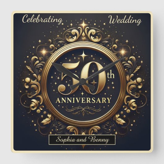 Radiant Legacy: 50 Jahre Liebe Quadratische Wanduhr (Vorderseite)