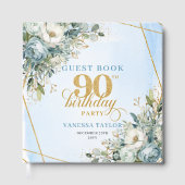 Radiant Light Blue Gold 90th Birthday Guest Ledger Gästebuch (Vorderseite)
