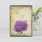 Radiant Lila Heart Leaf Tree Wedding Einladung (Stehend Vorderseite)