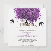 Radiant Lila Heart Leaf Tree Wedding Einladung (Vorderseite)