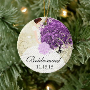 Radiant Lila Heart Leaf Tree Wedding Keramik Ornament
