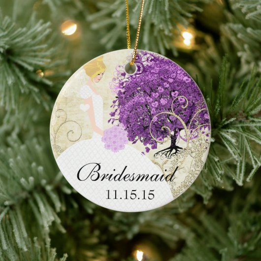 Radiant Lila Heart Leaf Tree Wedding Keramikornament (Baum)