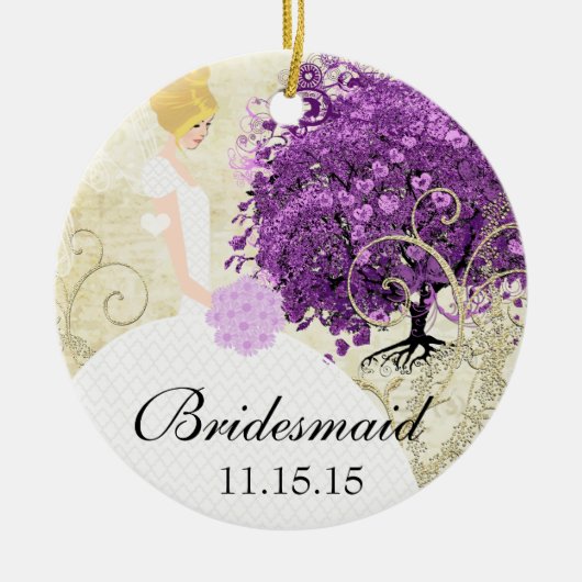 Radiant Lila Heart Leaf Tree Wedding Keramikornament (Vorne)