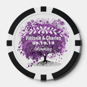 Radiant Lila Heart Leaf Tree Wedding Pokerchips