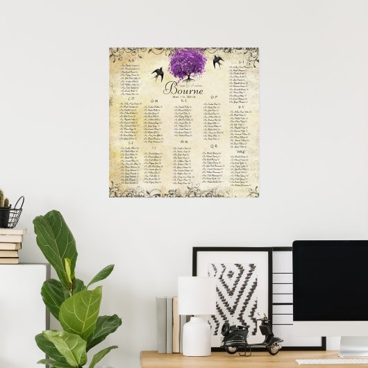 Radiant Lila Heart Leaf Tree Wedding Poster (Heimbüro)