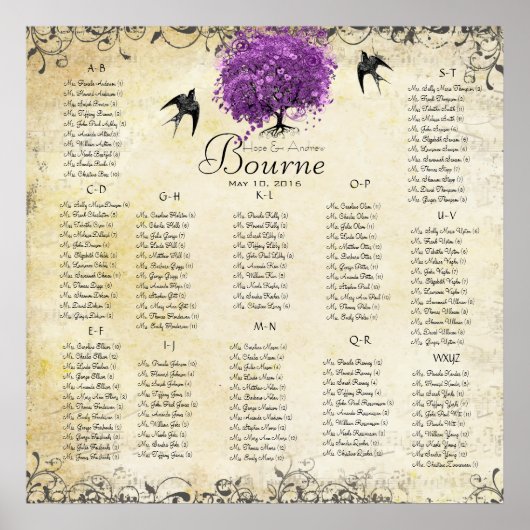 Radiant Lila Heart Leaf Tree Wedding Poster (Vorne)