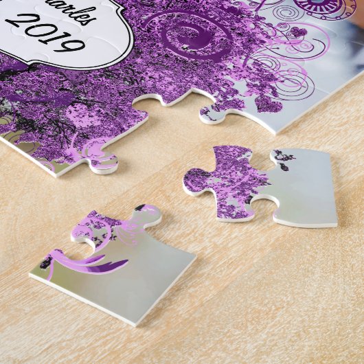 Radiant Lila Heart Leaf Tree Wedding Puzzle (Seite)