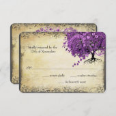 Radiant Lila Heart Leaf Tree Wedding RSVP Karte (Vorne/Hinten)