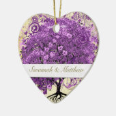 Radiant Lila Romantic Heart Leaf Wedding Keramikornament (Links)